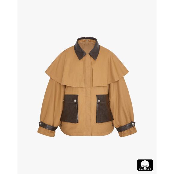 We Wore What Women's Cocoon Barn Jacket Khaki /Dark Brown Size L NWT French Girl - Picture 6 of 13